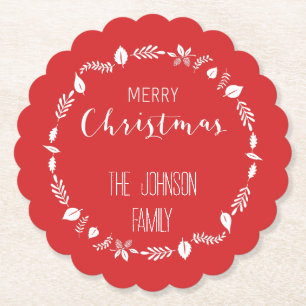 Porta-copo De Papel Natal Vermelho com Decoração de Folhas Brancas