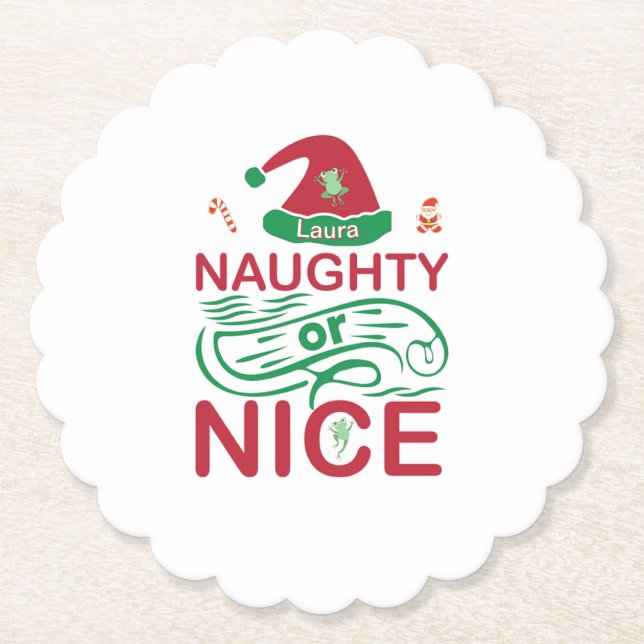 Porta-copo De Papel  Naughty or Nice Christmas Frogs with Santa Design (Frente)