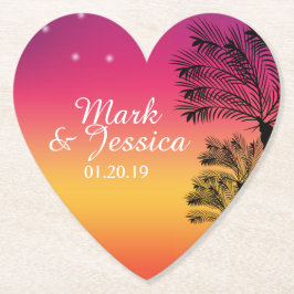 Porta-copo De Papel Neon Pink Ombre Tropical Tree Sunset Beach