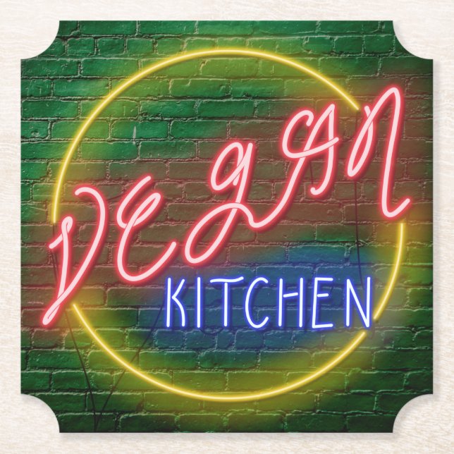 Porta-copo De Papel Neon Vegan Kitchen Sinal (Frente)
