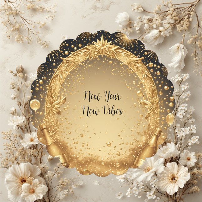 Porta-copo De Papel New Year New Vibes Liquid Gold Midnight Champagne  (New Year New Vibes Liquid Gold Midnight Champagne Paper Coaster)
