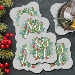 Porta-copo De Papel NOEL Berries e Greenery Natal<br><div class="desc">A palavra NOEL entre as folhas e as bagas de inverno em fundo de cinza (ou qualquer cor),  estas portas copos de papel são elegantes para qualquer ocasião de Natal de feriado. CORRESPONDENDO a itens na nossa loja.</div>