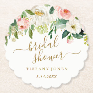Porta-copo De Papel Noiva Floral Blush Dourado Rosa Confete Chá de Beb