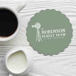 Porta-copo De Papel Nome da família Fazenda Rustic Windmill Sage Green