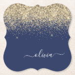 Porta-copo De Papel Nome da Rapariga do Monograma de Script Azul do Ma<br><div class="desc">Portas copos de papel de nome do script de brilho brilhante do Sparkle azul e Dourado do marinho. Isso faz a formatura perfeita,  aniversário,  casamento,  chá de panela,  aniversário,  chá de fraldas ou presente de festa de solteira para alguém que ama luxo de vidro e estilos quíticos.</div>