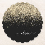 Porta-copo De Papel Nome da Rapariga do Monograma do Script Glitter Pr<br><div class="desc">Portas copos de papel com nome de monograma de script Glitter preto e Dourado de brilho. Isso faz a formatura perfeita,  aniversário,  casamento,  chá de panela,  aniversário,  chá de fraldas ou presente de festa de solteira para alguém que ama luxo de vidro e estilos quíticos.</div>