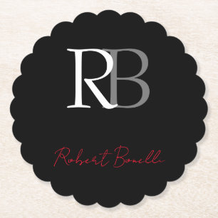 Porta-copo De Papel Nome das Iniciais Simples, Preto, Vermelho Vermelh