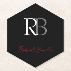 Porta-copo De Papel Nome das Iniciais Simples, Preto, Vermelho Vermelh