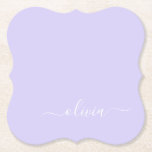 Porta-copo De Papel Nome do Monograma da Rapariga de Script Moderno Ro<br><div class="desc">Portas copos De Papel De Nome Do Monograma De Script Simples Roxo Da lavanda. Isso faz a formatura perfeita,  aniversário,  casamento,  chá de panela,  aniversário,  chá de fraldas ou presente de festa de solteira para alguém que ama luxo de vidro e estilos quíticos.</div>