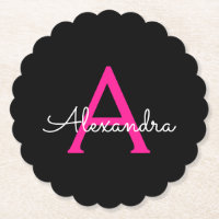 Nome do Monograma Girly Black Script Hot-Pink