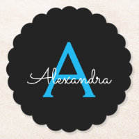 Nome do Monograma Girly de Script Preto Azul