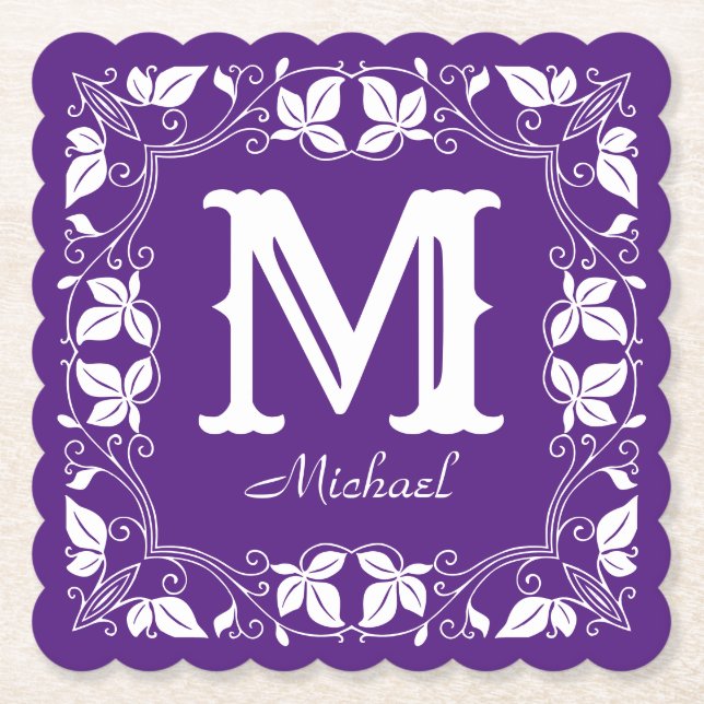 Porta-copo De Papel Nome do Monograma Personalizado Floral Clássico da (Frente)