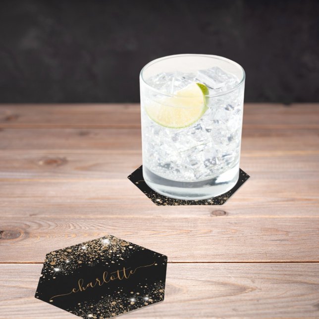 Porta-copo De Papel nome em letra cursiva com purpurina dourada (Criador carregado)