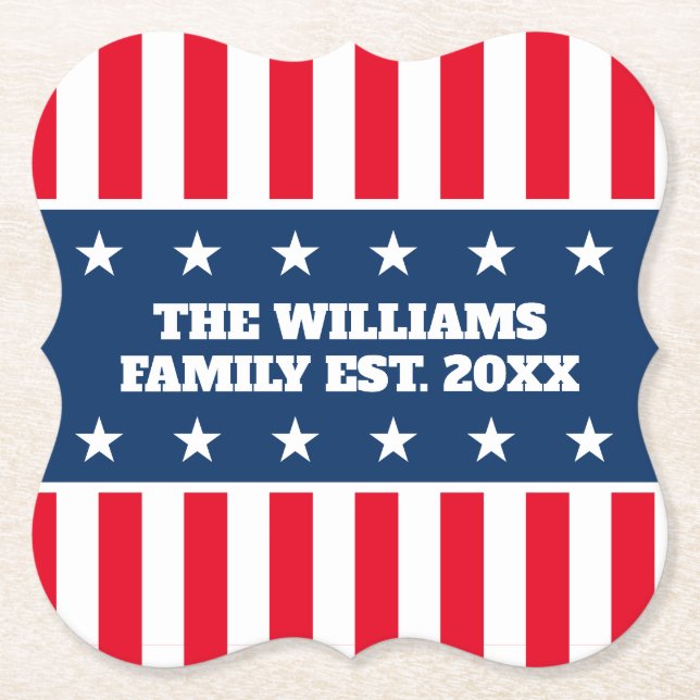 Porta-copo De Papel Nome personalizado da família 4 de julho de comemo (Frente)