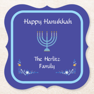 Porta-copo De Papel NOME Personalizado do Blue HANUKKAH Menorah