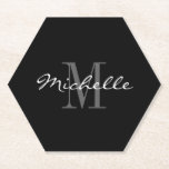 Porta-copo De Papel Nome preto e branco legante monograma octogonal<br><div class="desc">porta copos de papel octogonal para bebidas, preto e branco elegante. Legal forma moderna com modelo de tipografia na moda. Decoração de mesa personalizada com monogramas para casamento chico, Festa de aniversário, evento luxuoso, janta glamourosa, Natal, Feriado, celebração, aniversário de ricos etc. Também é bom para bar, café, pub, caverna...</div>