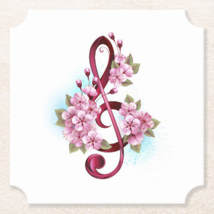 Porta-copo De Papel Notas de clave de trecho musical com flores de Sak