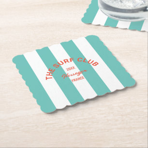 Porta-copo De Papel O Clube do Surf Red Crest Turquoise Cabana Stripe