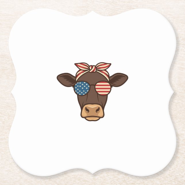 Porta-copo De Papel Óculos de sol com cabeça de vaca patriótica design (Frente)