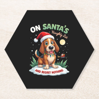 Porta-copo De Papel On Santa's Xmas Naughty List Regret Nothing Basset