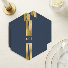 Porta-copo De Papel Ondas Esculturais Casamento Azul Naval Dourado ID1