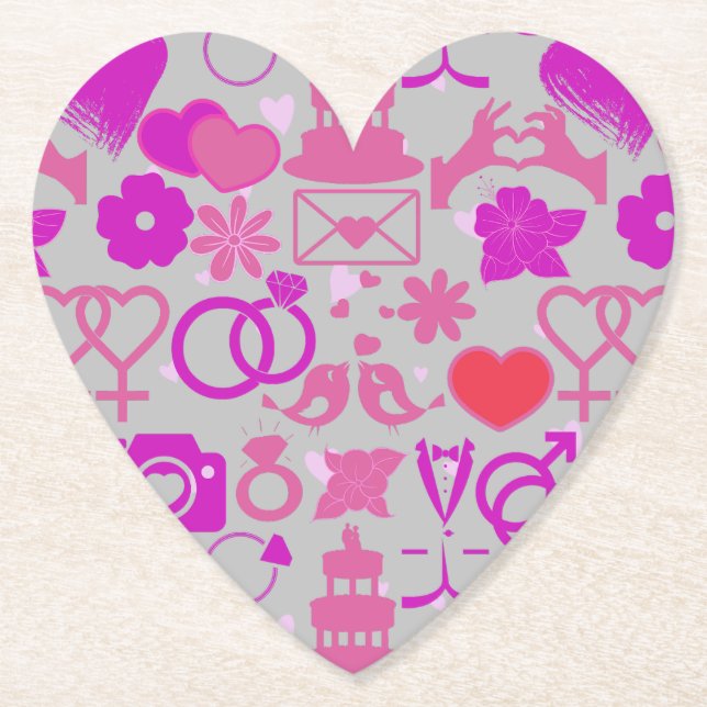 Porta-copo De Papel Ornamentos de Casamento Rosa 03 Cinzas BG (Frente)