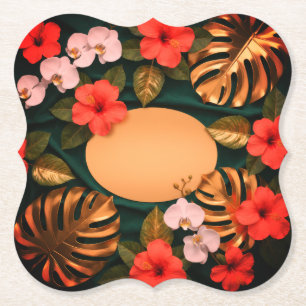 Porta-copo De Papel Ouro Botânico Monstera Hibisco Luxo Elegante