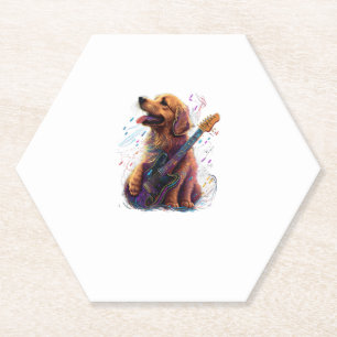 Porta-copo De Papel Ouro Retriever cão Tocando Violão Elétrico
