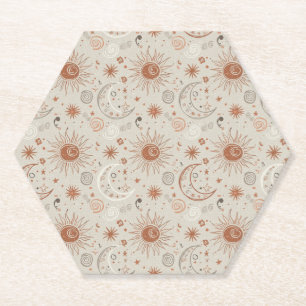 Porta-copo De Papel Padrão Boho Sol e Lua