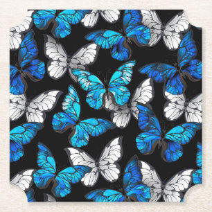 Porta-copo De Papel Padrão contínuo escuro com borboletas azuis Morpho