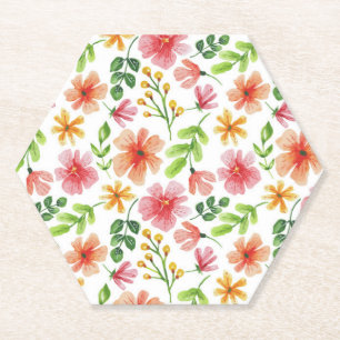 Porta-copo De Papel Padrão de Flores Rosa Aquarela-69677