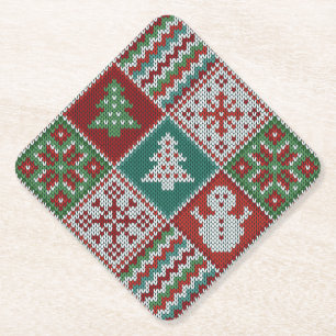 Porta-copo De Papel Padrão de Natal do Knit Branco Verde Vermelho