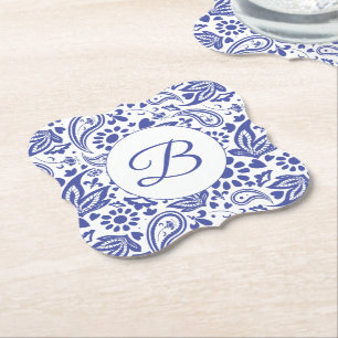Porta-copo De Papel Padrão Decorativo de Paisley Branco Azul de Hampto