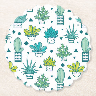 Porta-copo De Papel Padrão Suculento de Cor de Água Verde e Azul