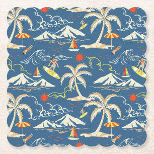 Porta-copo De Papel Padrão tropical do Surf retroativo