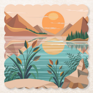 Porta-copo De Papel Paisagem do pôr do sol no lago da montanha pacífic