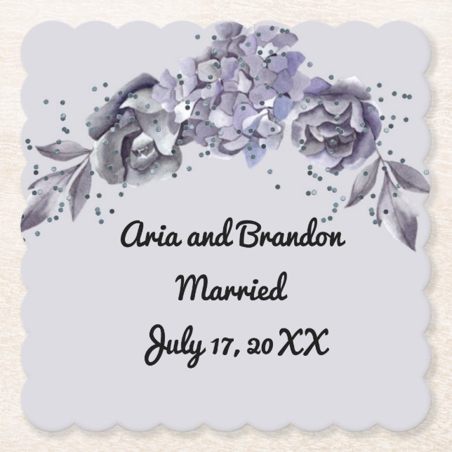 Porta-copo De Papel Palhetas de Papel Combinando para Casamento em Azu (Frente)