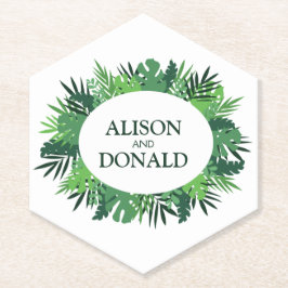 Porta-copo De Papel Palmeira verde deixa nomes de casamento