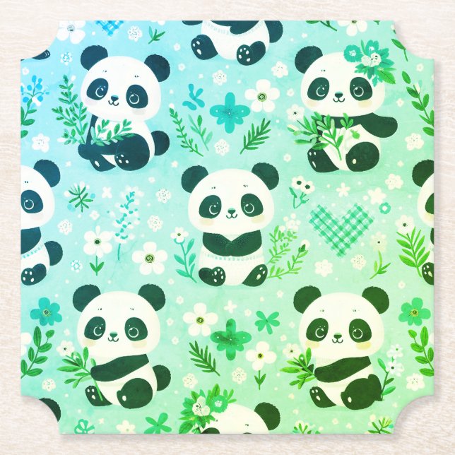 Porta-copo De Papel Panda Bear Pattern Green Impressão (Frente)