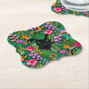 Porta-copo De Papel Pantera Preta Flores da Selva & Folhagem Tropical