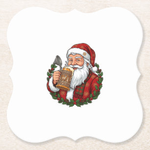 Porta-copo De Papel Papai Noel de Natal segurando copo de cerveja