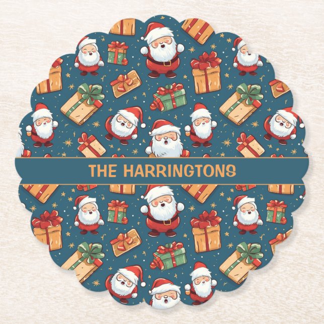 Porta-copo De Papel Papais noeis de Natal de Nome Personalizado (Frente)