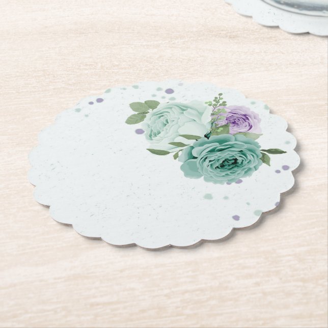 Porta-copo De Papel papel botânico verde flores roxas azuis (Angular)