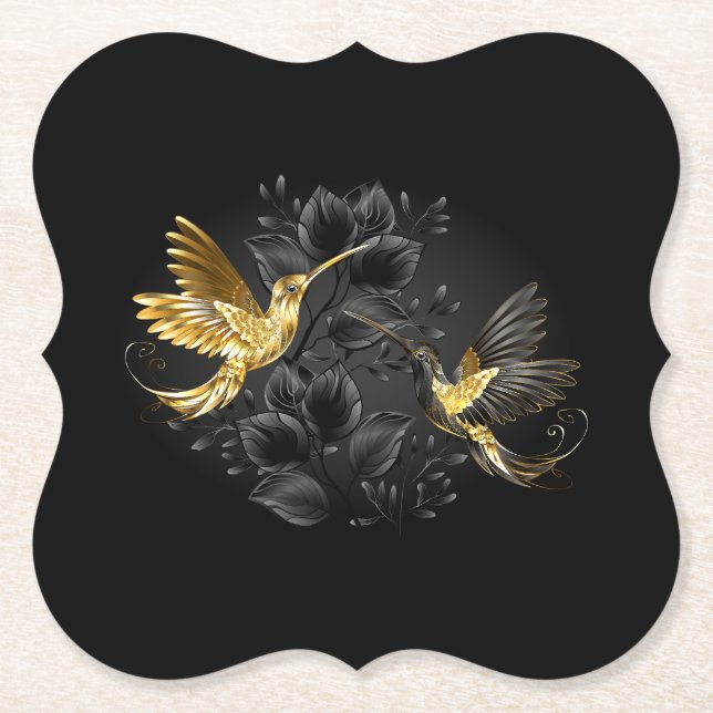 Porta-copo De Papel Pássaro Humino Negro e Dourado (Frente)