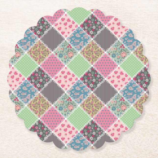 Porta-copo De Papel Pastel Floral Quilt Squares (Frente)