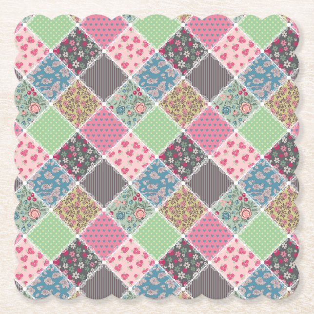 Porta-copo De Papel Pastel Floral Quilt Squares (Frente)