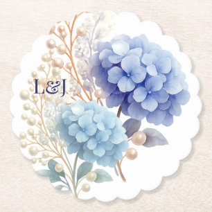 Porta-copo De Papel Pearl Hydrangea Blue Waterercolor Casamento Românt