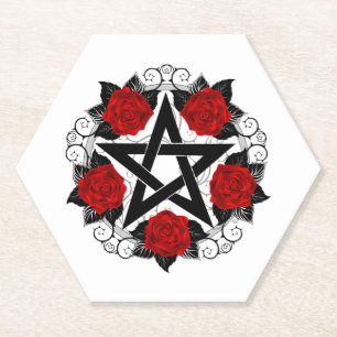 Porta-copo De Papel Pentagrama com Rosas vermelhas