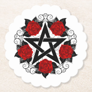 Porta-copo De Papel Pentagrama com Rosas vermelhas