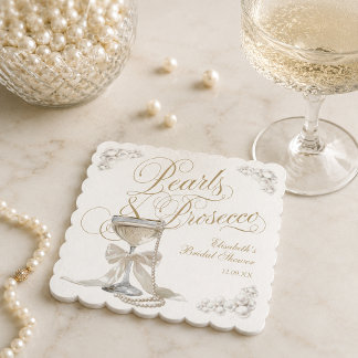 Porta-copo De Papel Pérolas e Prosecco Laço Branco Chá de Noiva